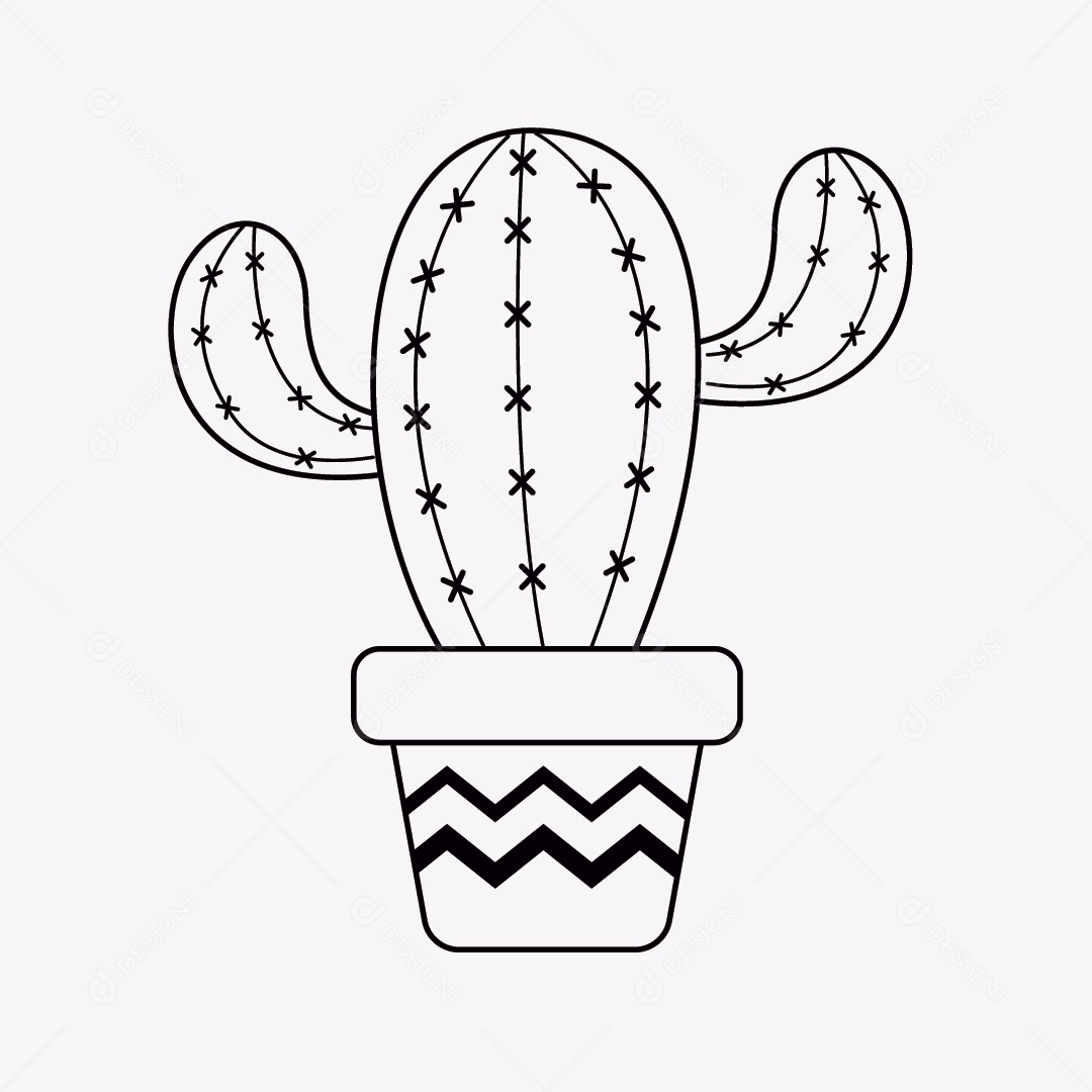 Cacto Preto e Branco em Vaso Ilustração Vetor EPS