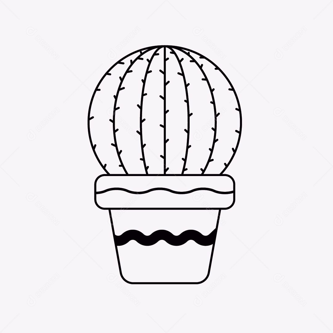 Cacto Preto e Branco em Vaso Ilustração Vetor EPS