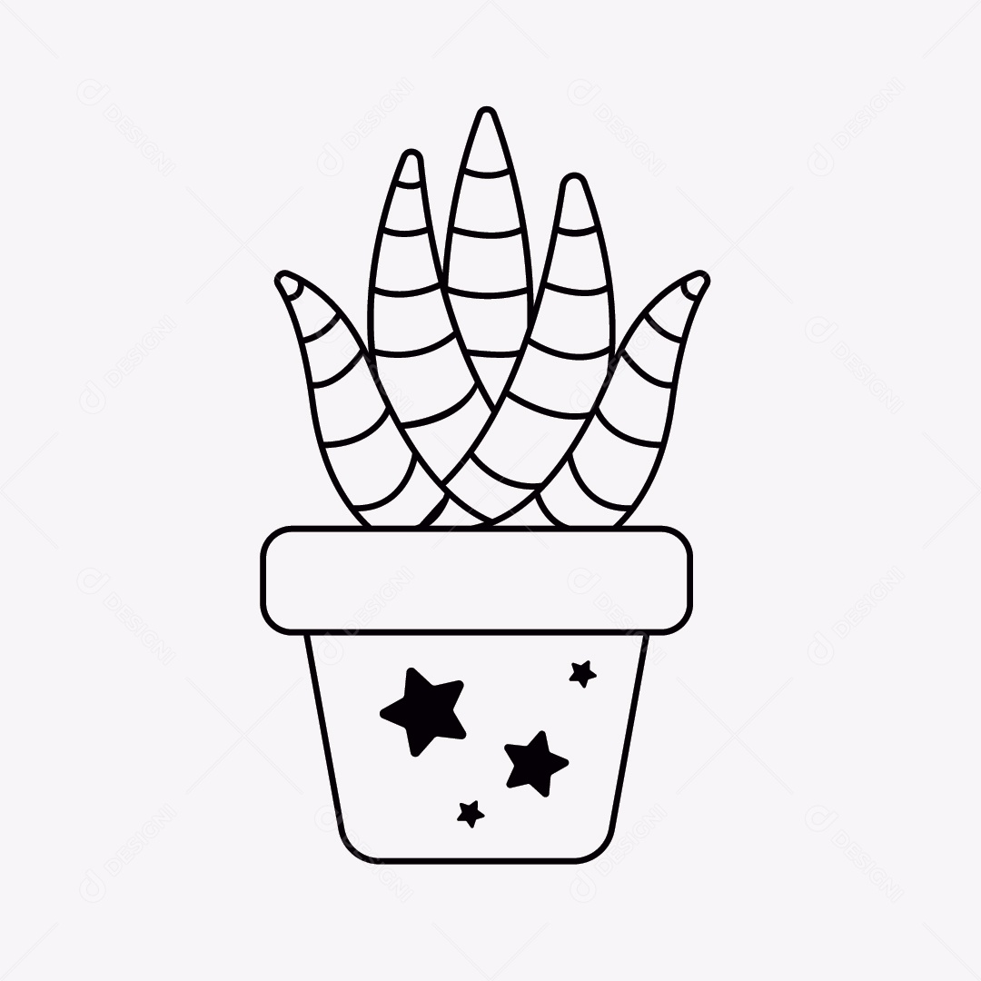 Cacto em Vaso de Planta Ilustração Preto e Branco Vetor EPS