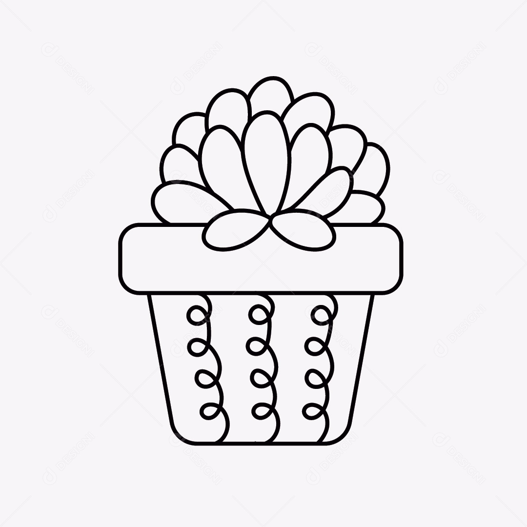 Cacto em Vaso de Planta Ilustração Preto e Branco Vetor EPS