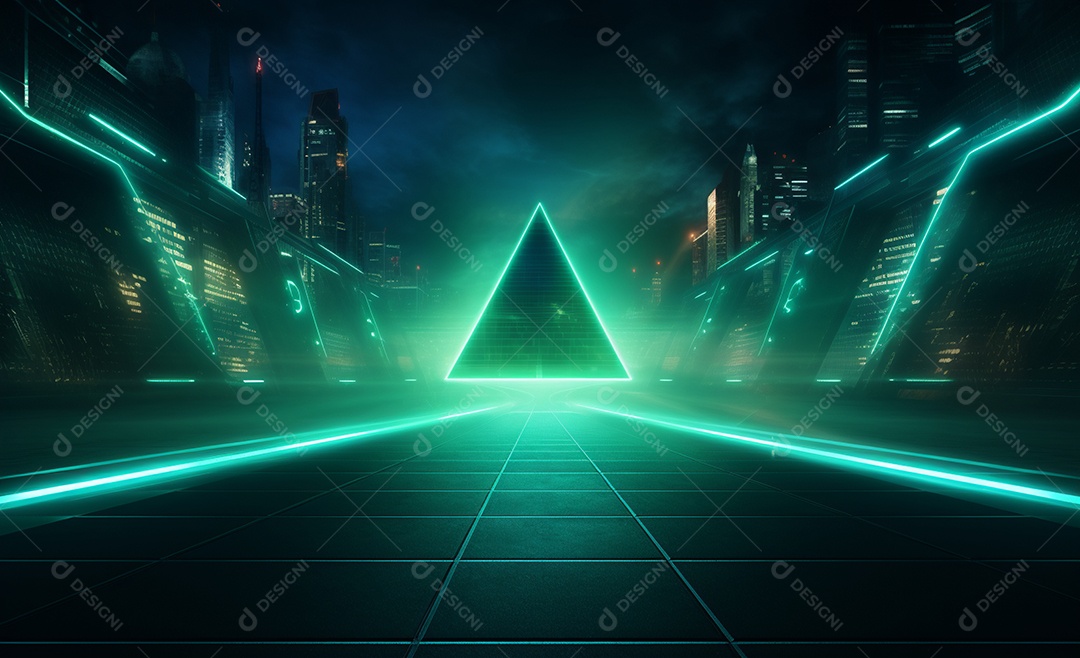 Cenário futurístico iluminado neon