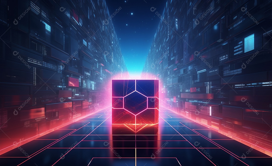 Cenário futurístico iluminado neon