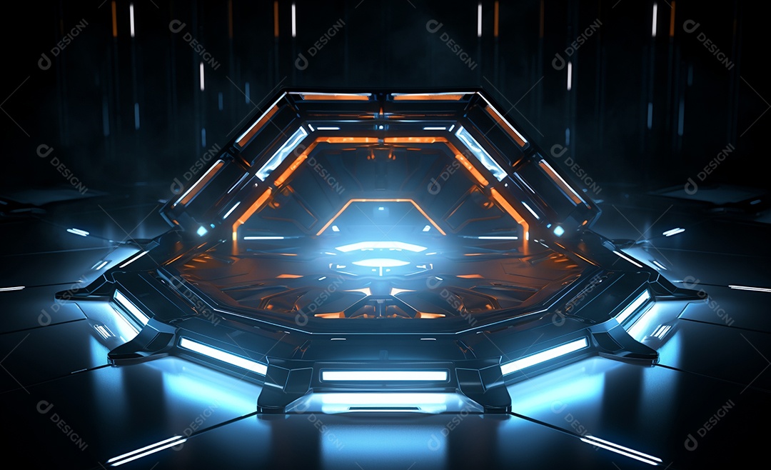 Cenário futurístico iluminado neon