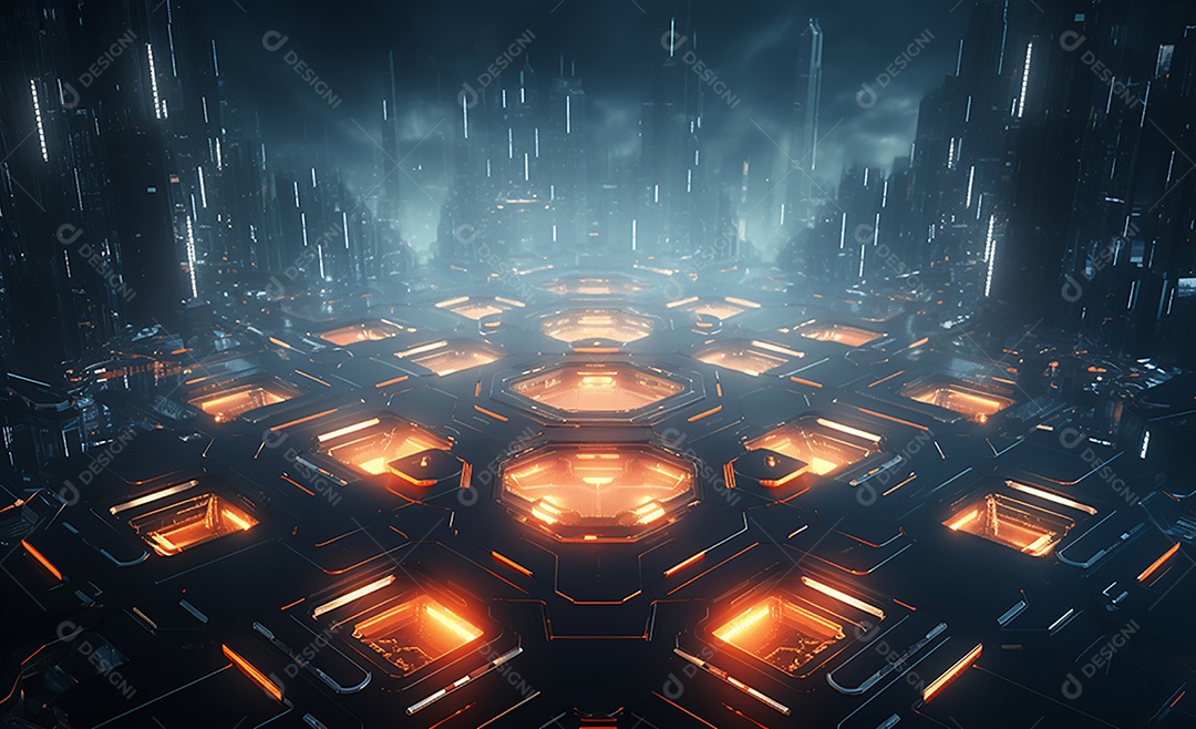 Cenário futurístico iluminado neon