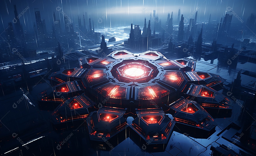 Cenário futurístico iluminado neon