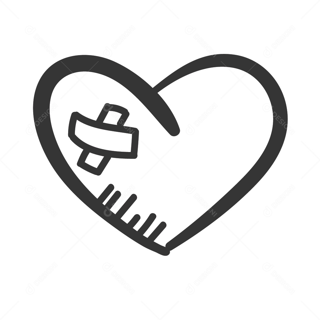 Coração com Curativo Preto e Branco Ilustração Vetor EPS