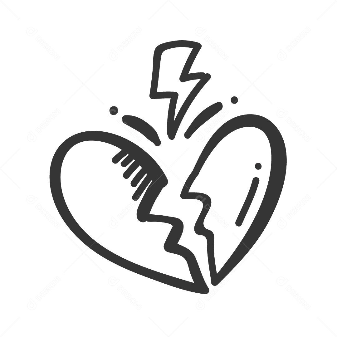 Coração Partido Preto e Branco Ilustração Vetor EPS