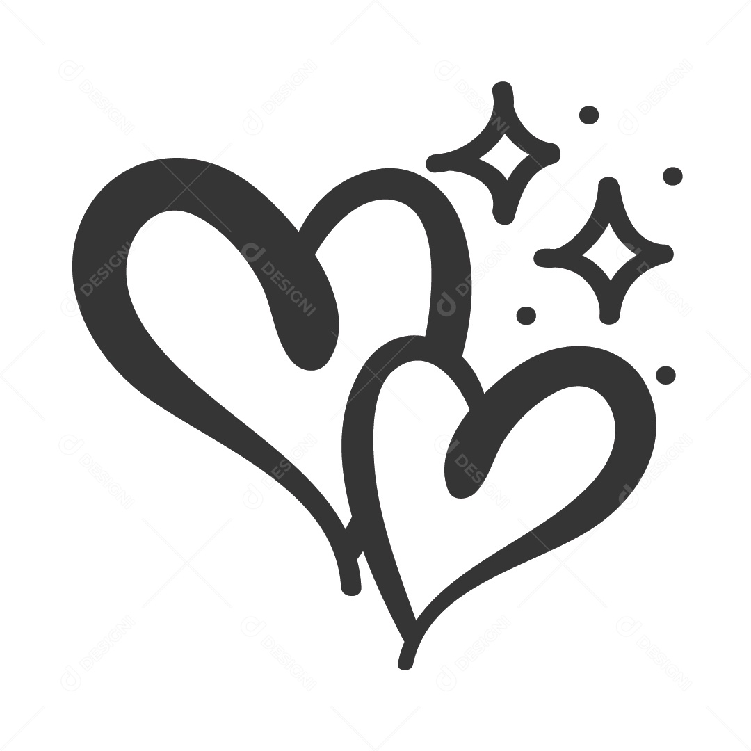 Corações Brilhando Preto e Branco Ilustração Vetor EPS