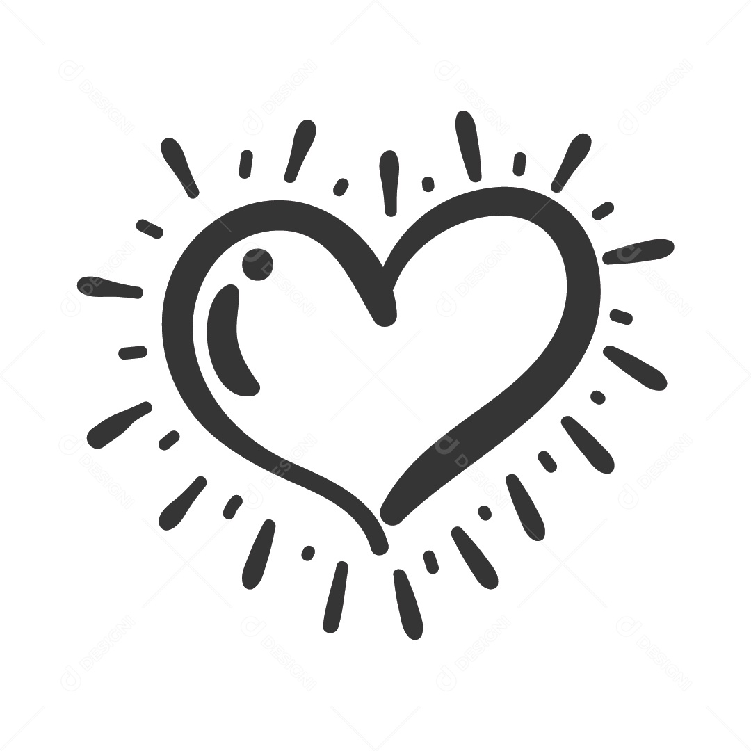 Coração Brilhando Preto e Branco Ilustração Vetor EPS