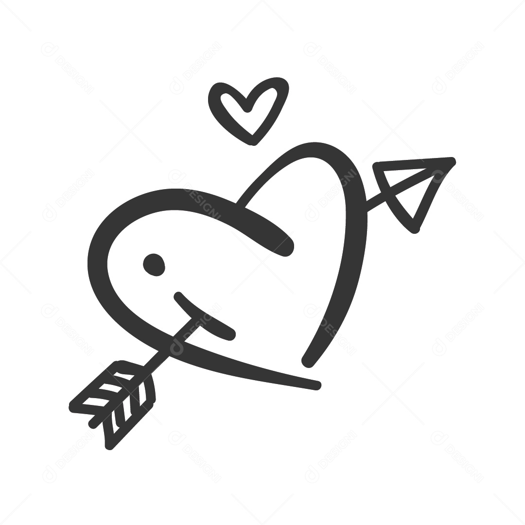 Coração Preto e Branco com Flecha Atravessada Ilustração Vetor EPS