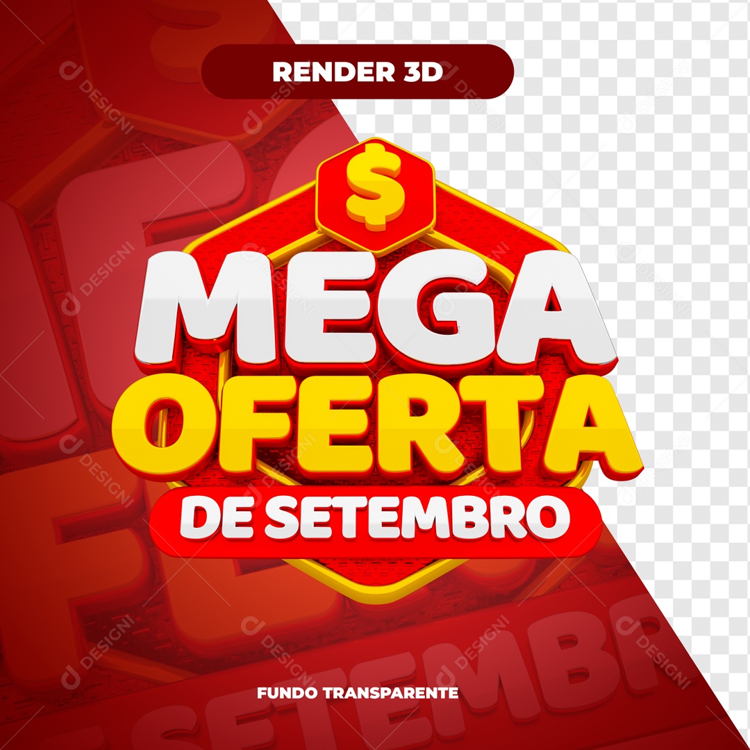 Selo 3D Vermelho Mega Oferta De Setembro Para Composição PSD