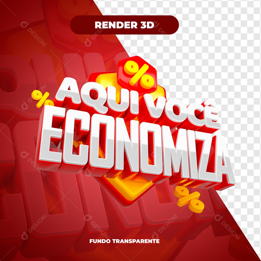 Selo 3D Vermelho Aqui Você Economiza Para Composição PSD