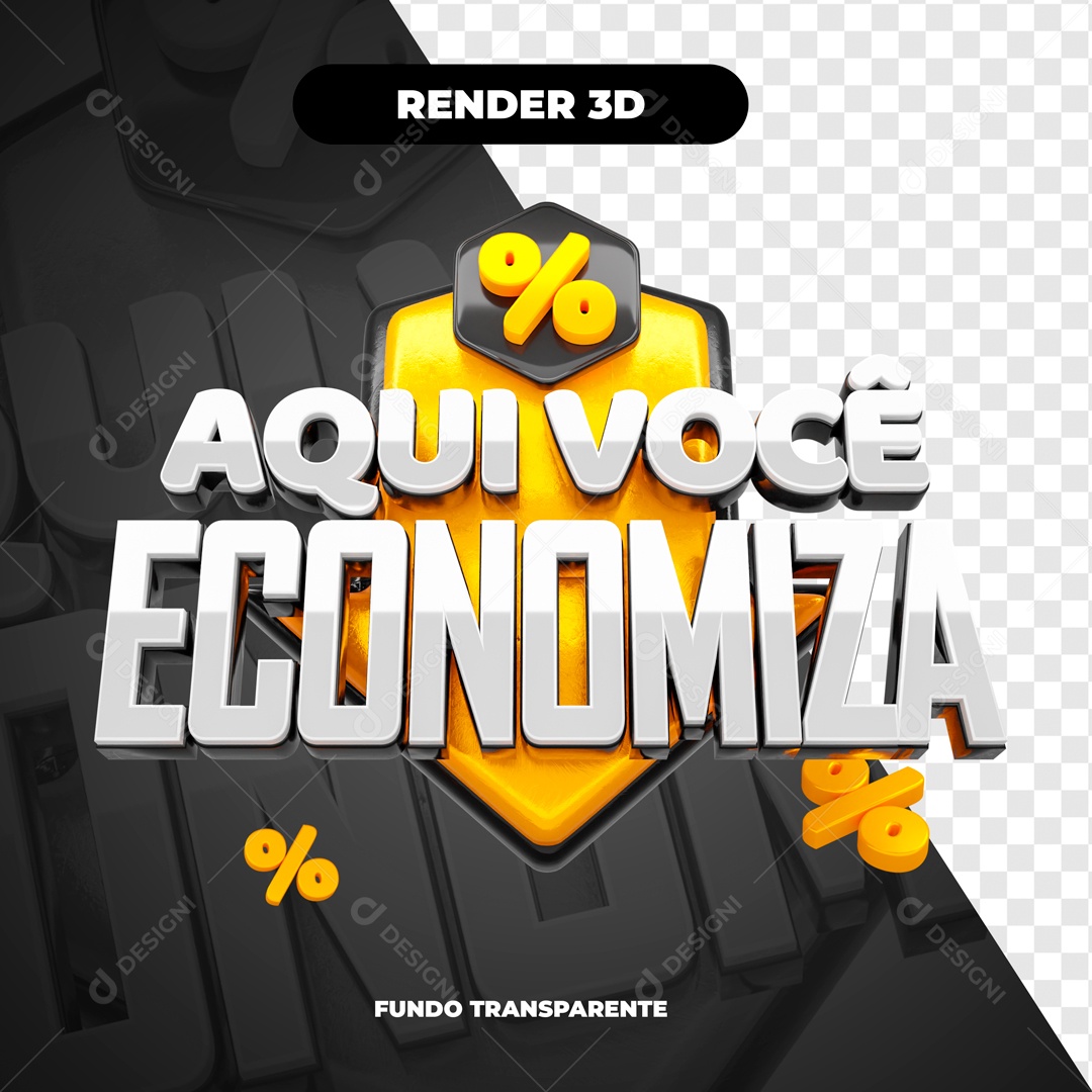 Selo 3D Preto Aqui Você Economiza Para Composição PSD