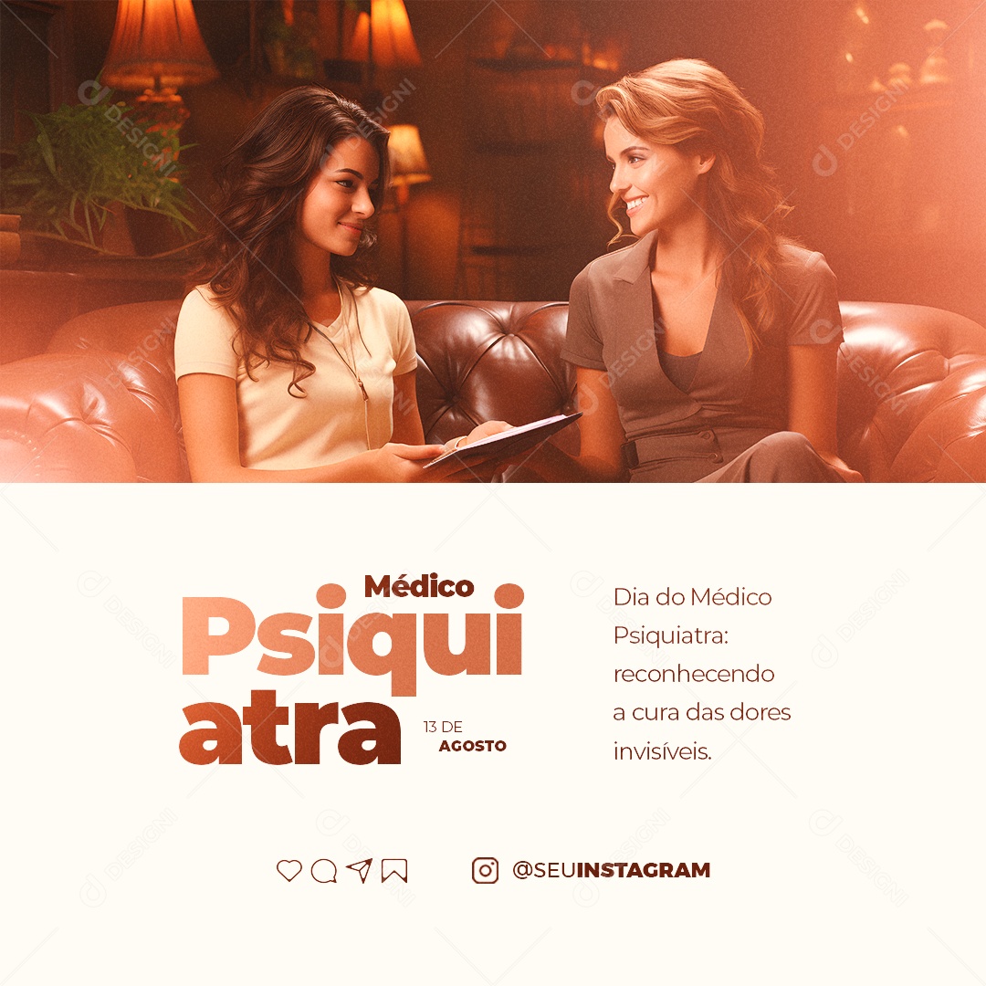 Dia do Médico Psiquiatra 13 de Agosto Social Media PSD Editável
