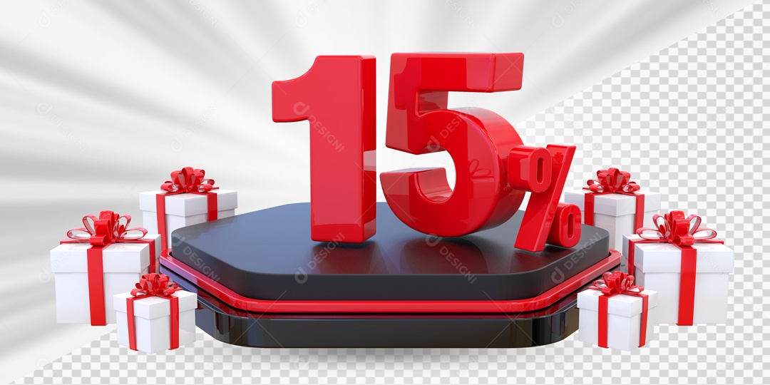 Elemento 3D Número 15% Porcento Vermelho Presente Para Composição PSD