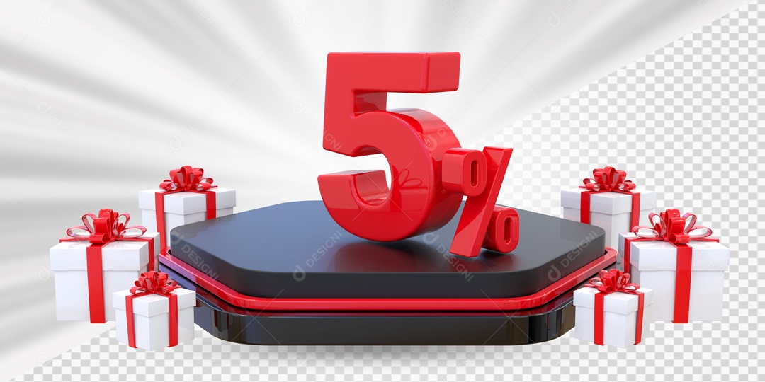 Elemento 3D Número 5% Porcento Vermelho Presente Para Composição PSD