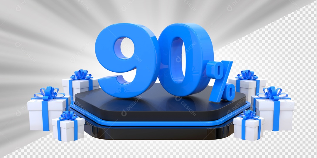 Elemento 3D Número 90% Porcento Azul Presente Para Composição PSD