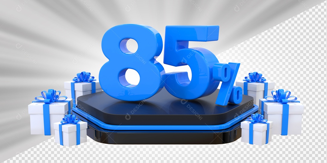 Elemento 3D Número 85% Porcento Azul Presente Para Composição PSD