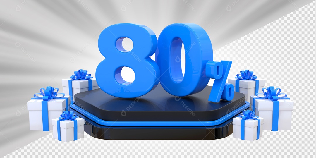 Elemento 3D Número 80% Porcento Azul Presente Para Composição PSD