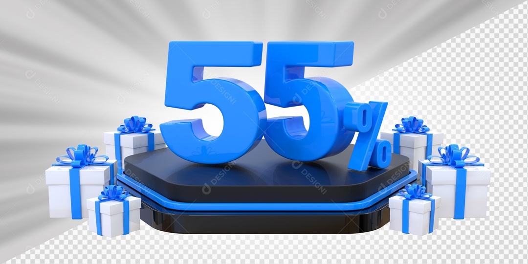 Elemento 3D Número 55% Porcento Azul Presente Para Composição PSD