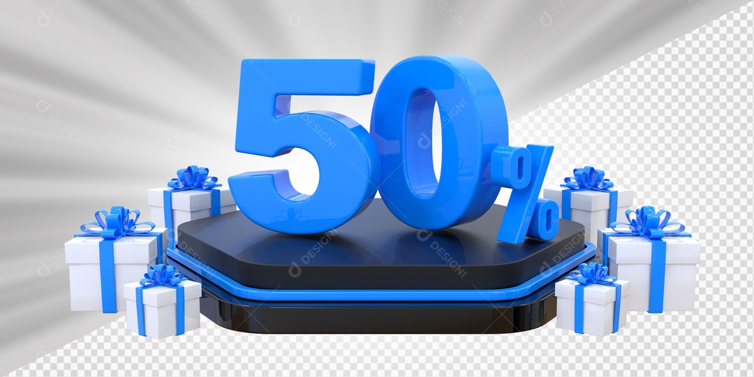 Elemento 3D Número 50% Porcento Azul Presente Para Composição PSD