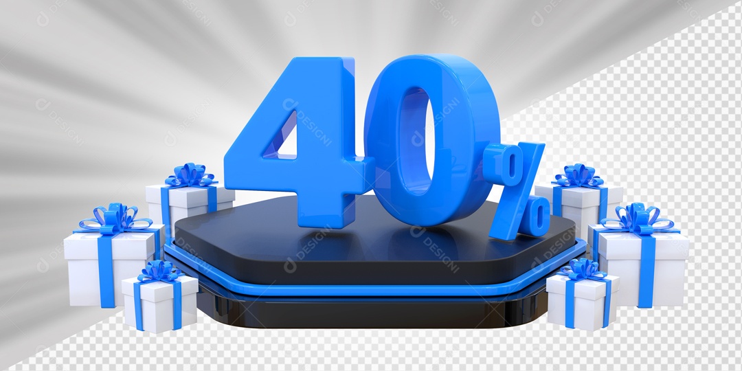 Elemento 3D Número 40% Porcento Azul Presente Para Composição PSD