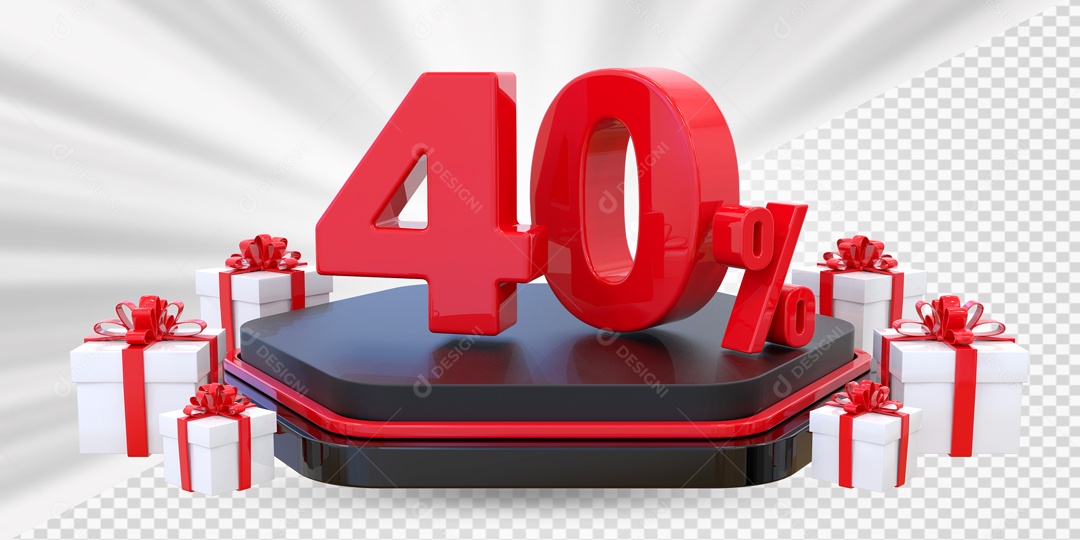 Elemento 3D Número 40% Porcento Vermelho Presente Para Composição PSD