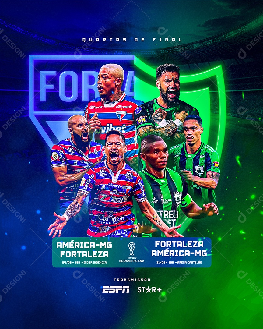 Futebol América MG X Fortaleza  Social Media PSD Editável