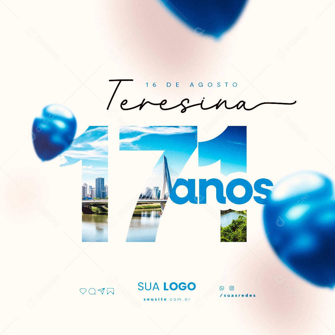 Teresina 171 Years August 16th Editable Social Media PSD