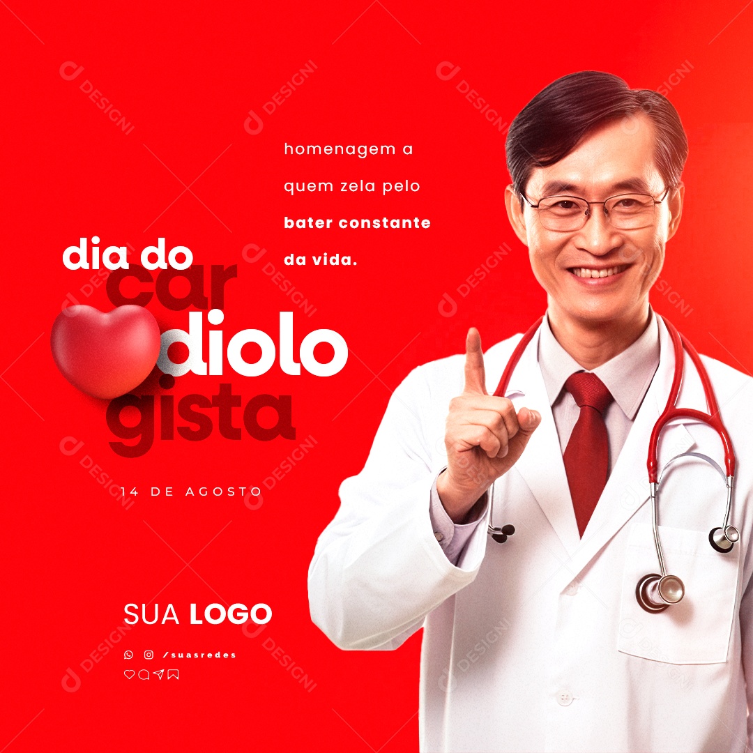 Social Media 14 de Agosto Dia Do Cardiologista PSD Editável
