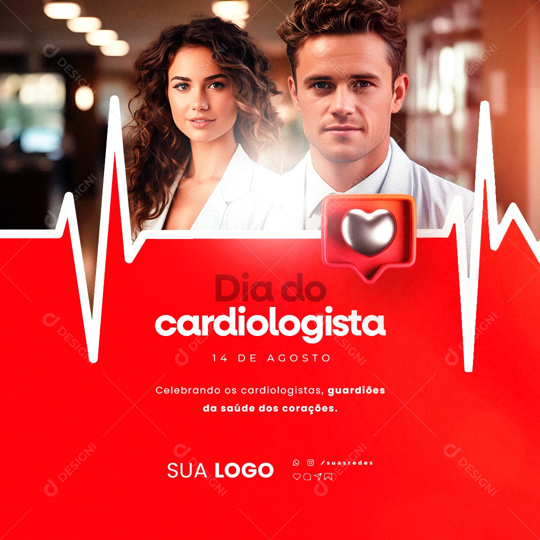 Social Media Dia Do Cardiologista 14 de Agosto PSD Editável