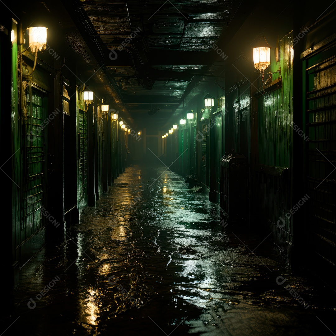 Foto de um corredor escuro de um dia chuvoso retroiluminado