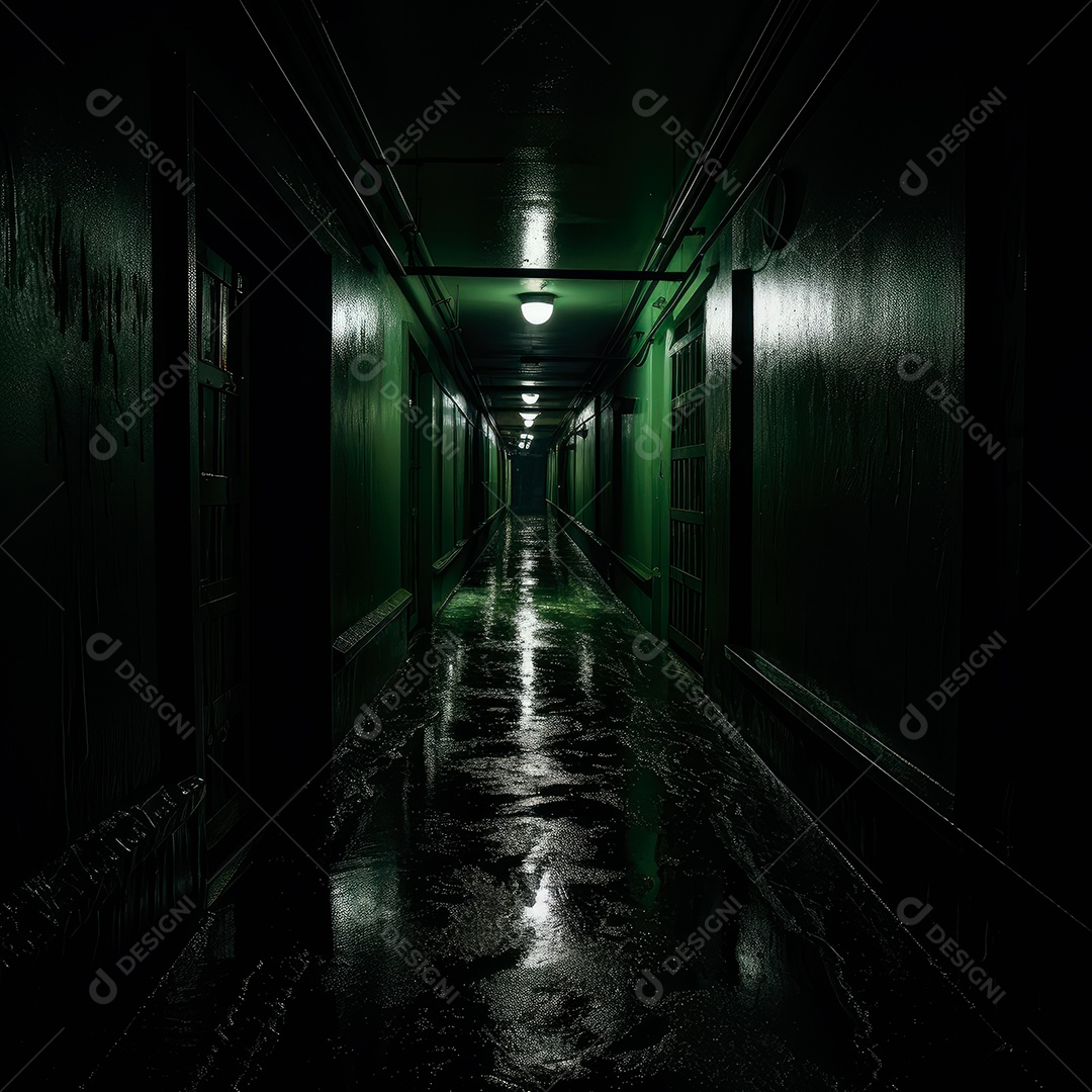 Foto de um corredor escuro de um dia chuvoso retroiluminado