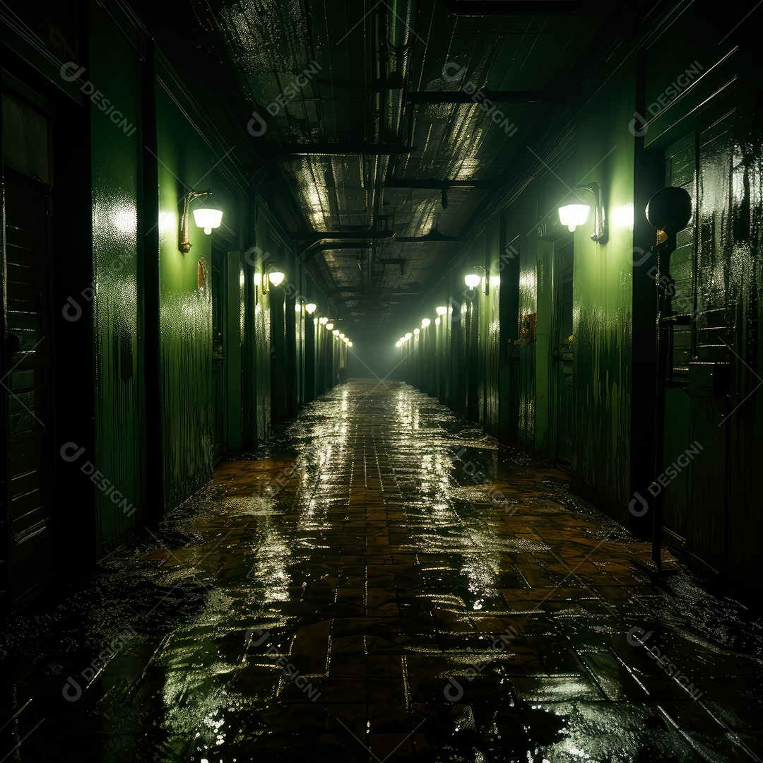 Foto de um corredor escuro de um dia chuvoso retroiluminado