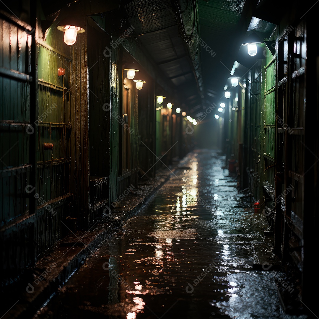 Foto de um corredor escuro de um dia chuvoso retroiluminado