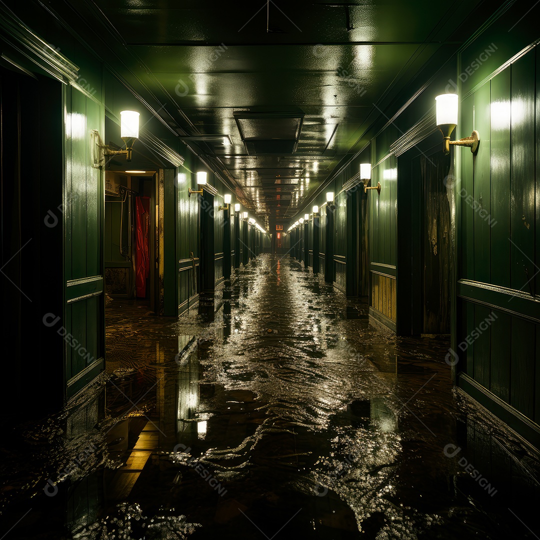 Foto de um corredor escuro de um dia chuvoso retroiluminado