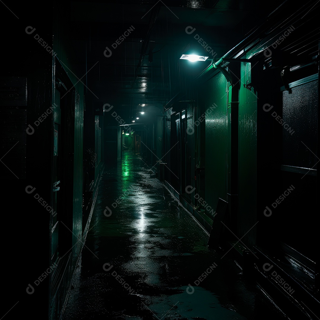 Foto de um corredor escuro de um dia chuvoso retroiluminado