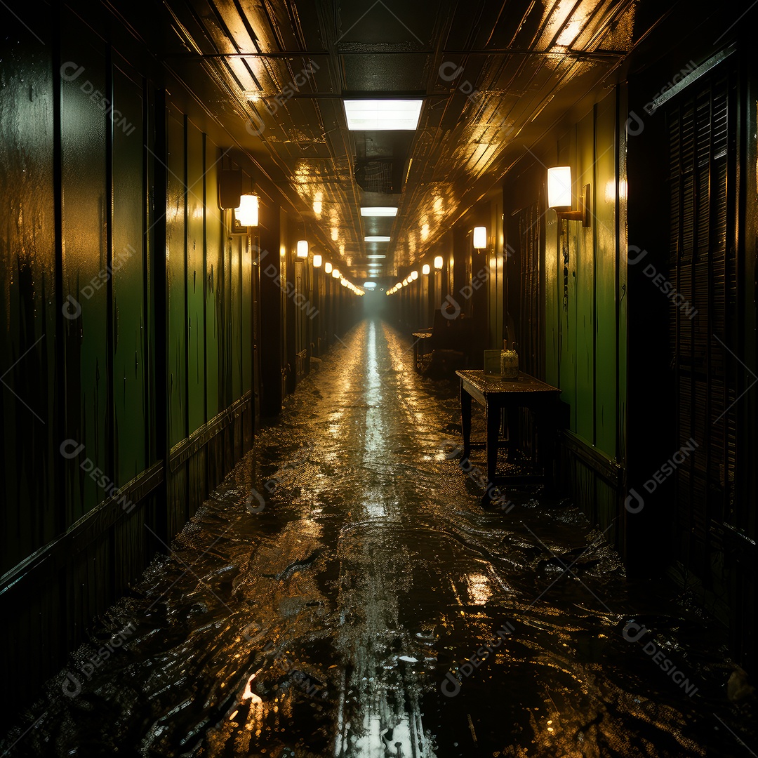Foto de um corredor escuro de um dia chuvoso retroiluminado