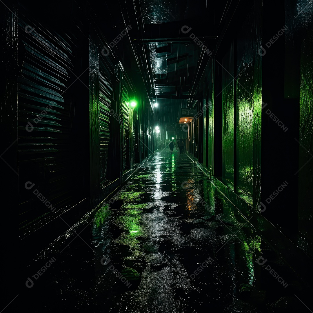 Foto de um corredor escuro de um dia chuvoso retroiluminado