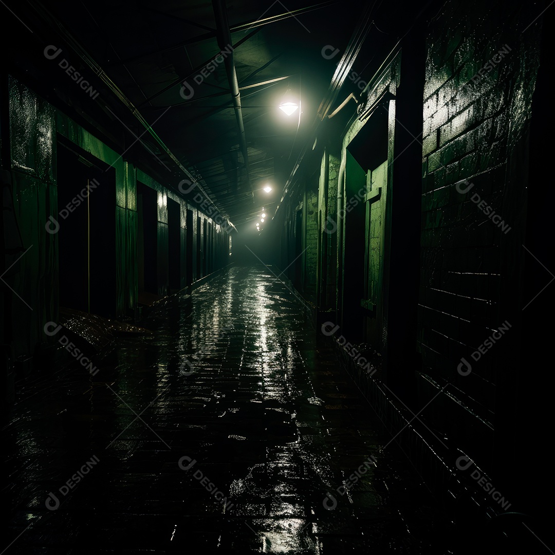 Foto de um corredor escuro de um dia chuvoso retroiluminado