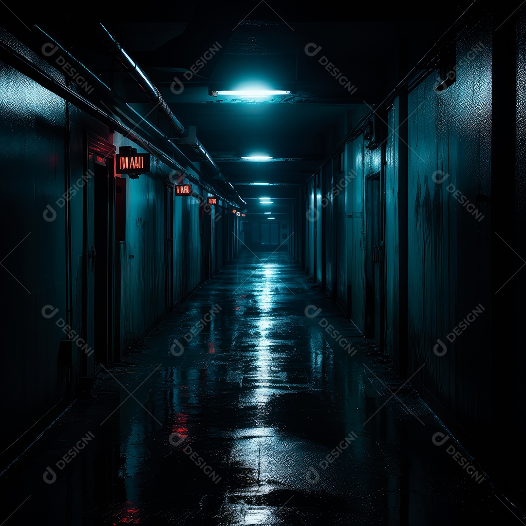 Foto de um corredor escuro de um dia chuvoso retroiluminado