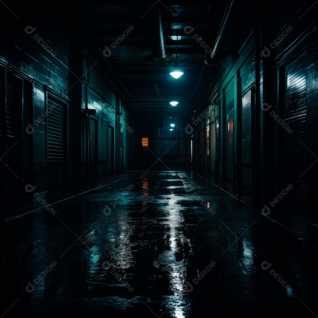 Foto de um corredor escuro de um dia chuvoso retroiluminado