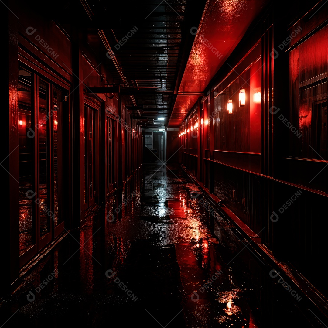 Foto de um corredor escuro de um dia chuvoso retroiluminado