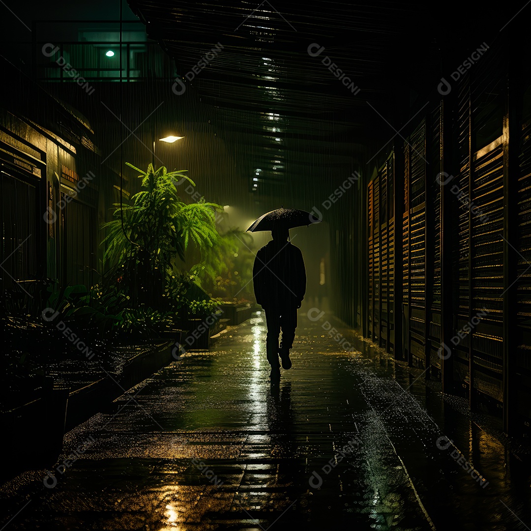 Foto de um corredor escuro de um dia chuvoso retroiluminado