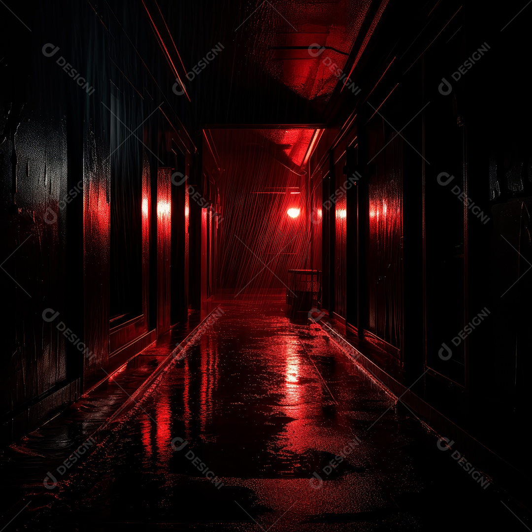 Foto de um corredor escuro de um dia chuvoso retroiluminado