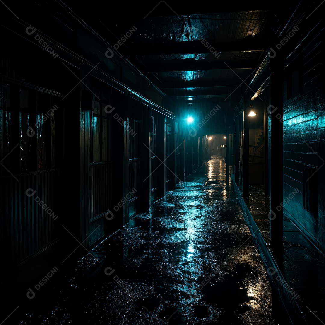 Foto de um corredor escuro de um dia chuvoso retroiluminado