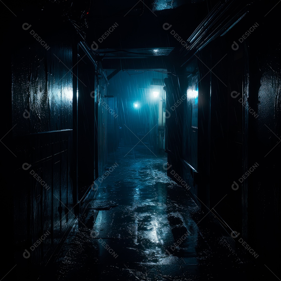 Foto de um corredor escuro de um dia chuvoso retroiluminado