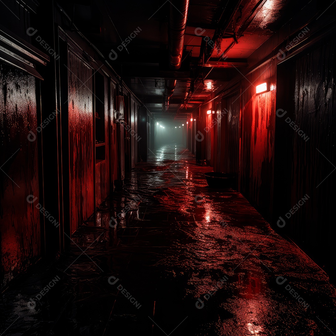 Foto de um corredor escuro de um dia chuvoso retroiluminado