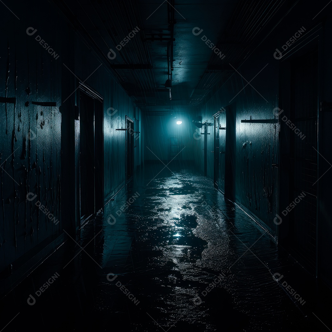 Foto de um corredor escuro de um dia chuvoso retroiluminado