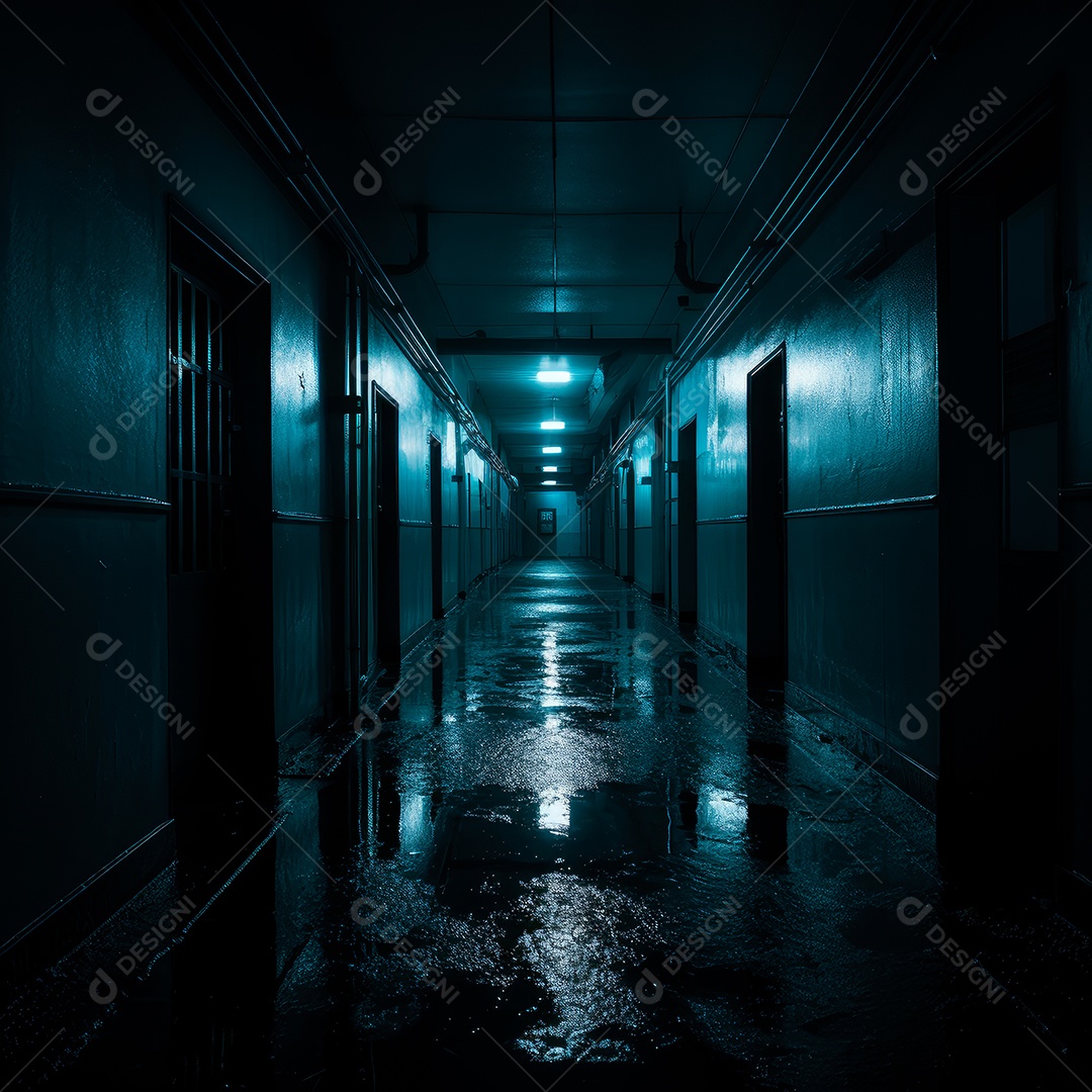 Foto de um corredor escuro de um dia chuvoso retroiluminado